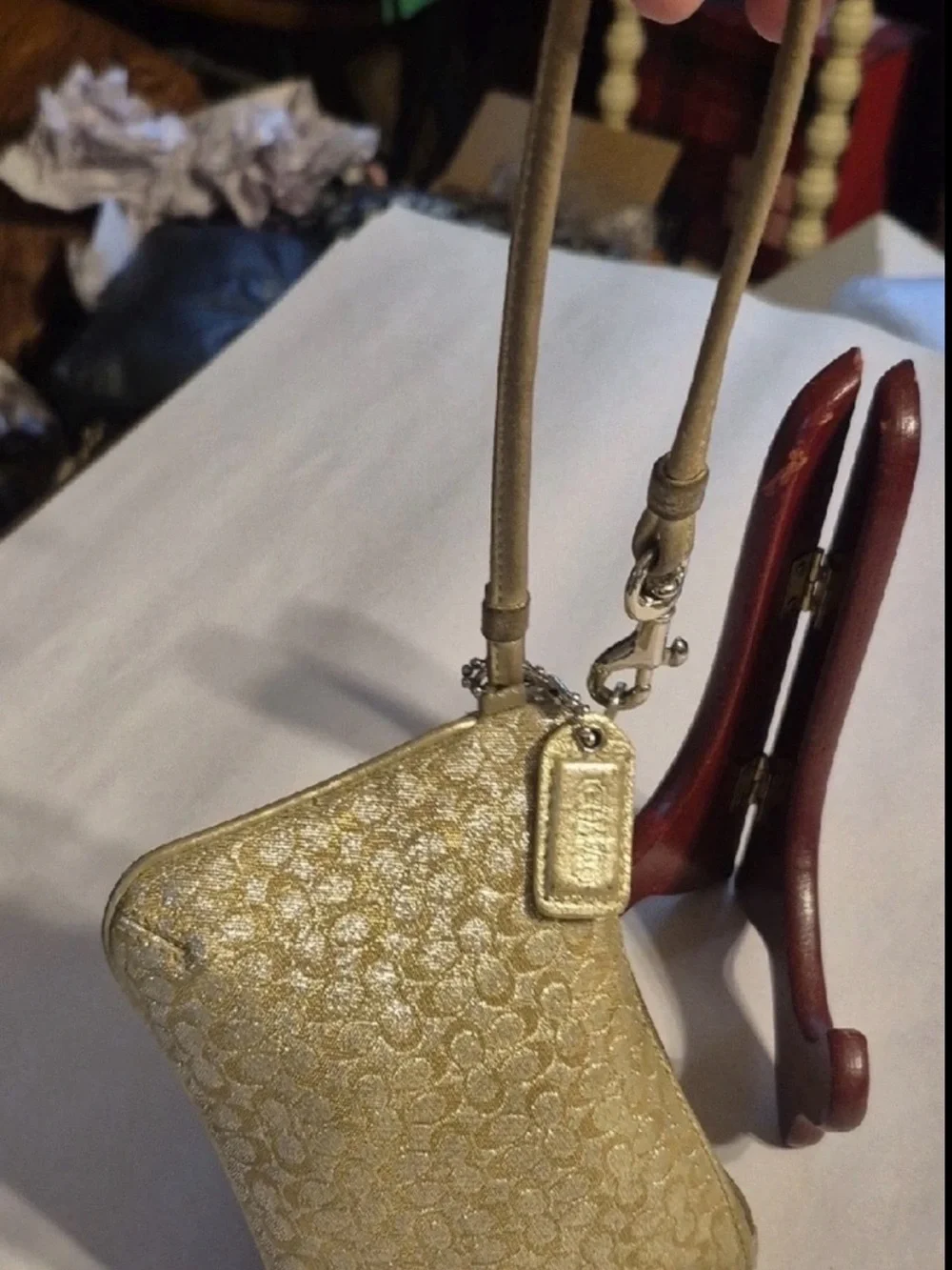 Coach Gold Signature Jacquard Wristlet